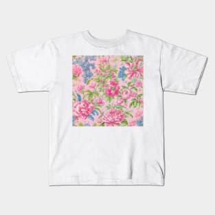 French toile flowers on pink Kids T-Shirt